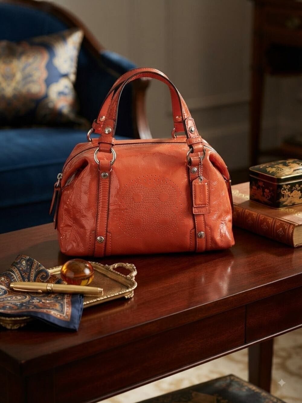 Coach Audrey Small Patent Leather Satchel in Coral